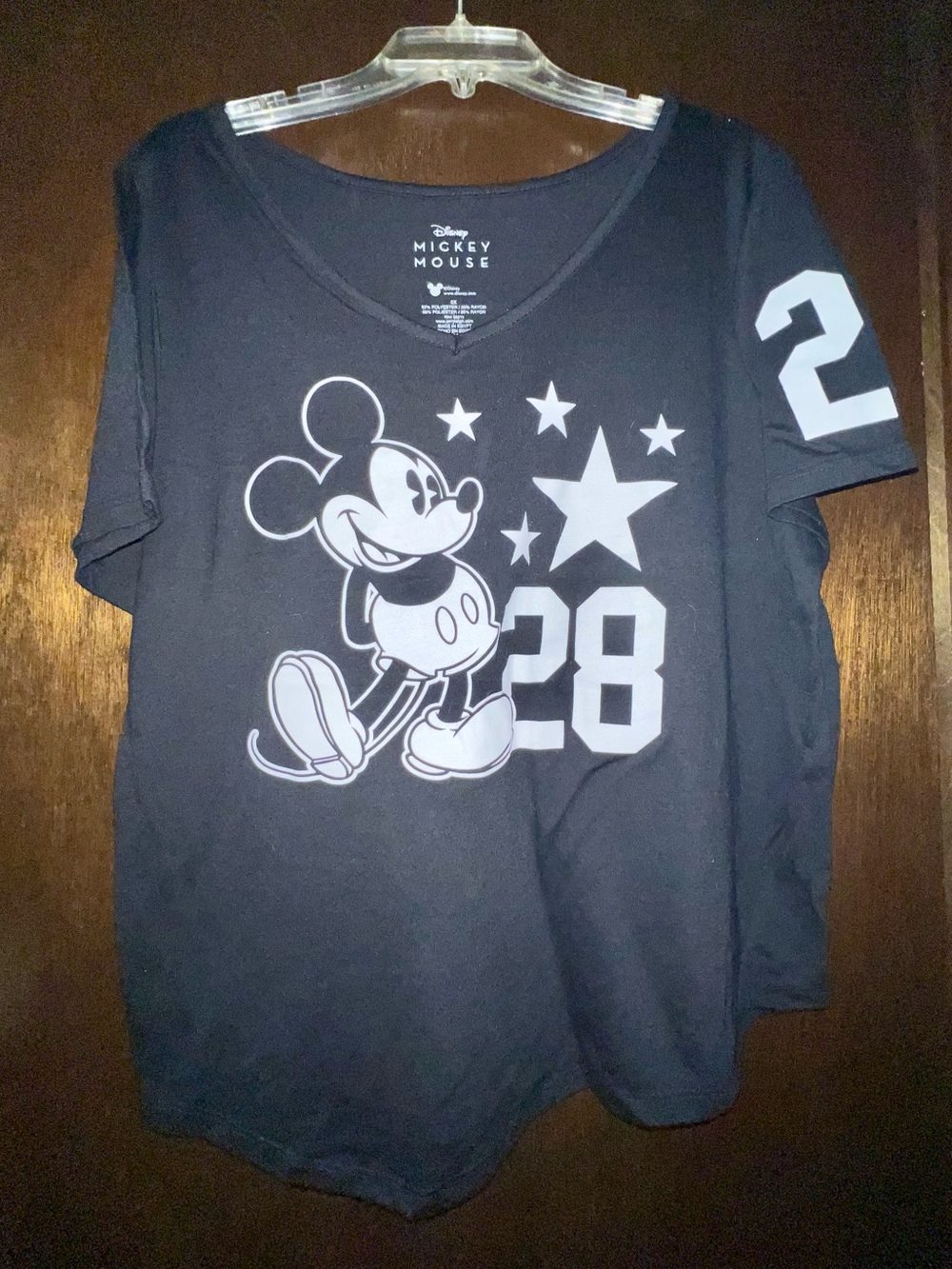 Disney Black Mickey Mouse #28 Graphic V-Neck Tee